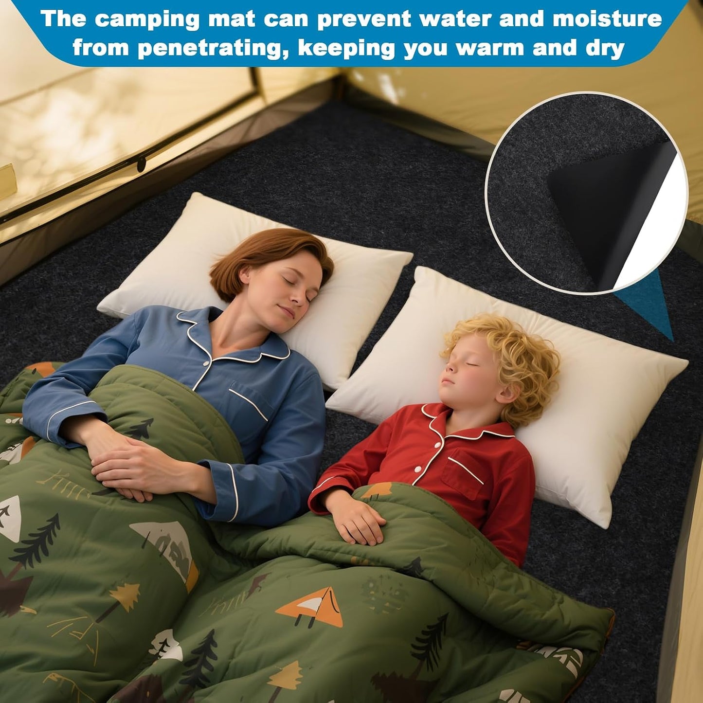Camping Tent Carpet Mat Waterproof and Non-Slip Camping Floor Rug Tent Floor Blanket for Camping Hiking Lawn Picnic Supplies (6.2 × 6.2 Ft)