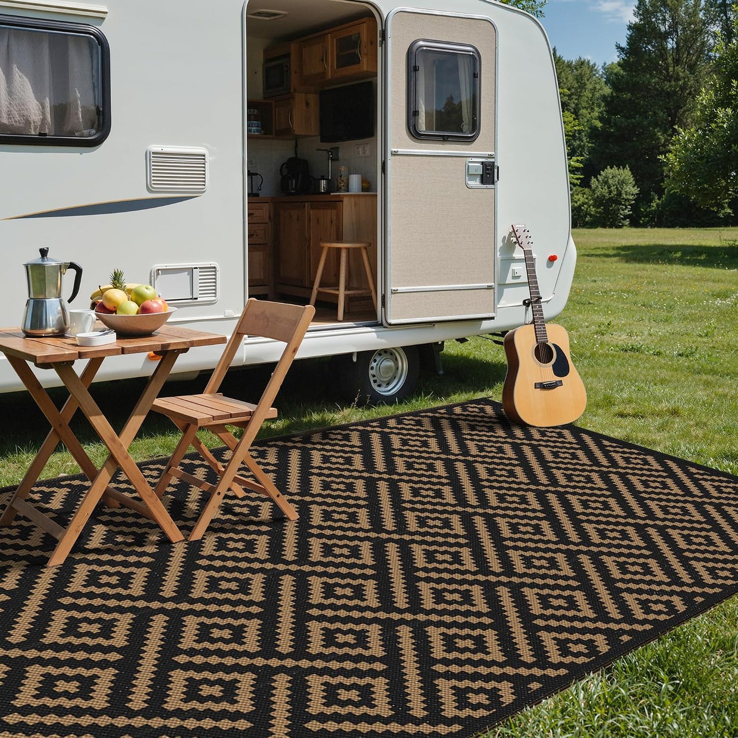 Outdoor Rug, Waterproof Plastic Rugs 10'X20' for Camping Black Brown | outside Larger Modern Carpet Mat for Patio Decor, RV, Porch, Camper, Deck, Picnic, Beach, Backyard, Reversible, Foldable