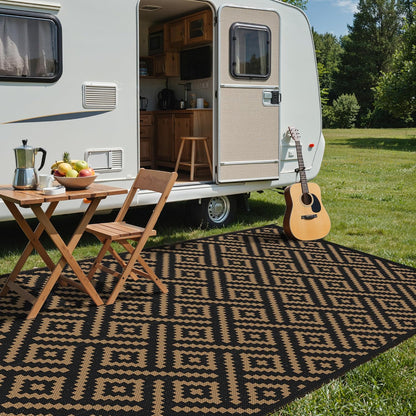 Outdoor Rug, Waterproof Plastic Rugs 10'X20' for Camping Black Brown | outside Larger Modern Carpet Mat for Patio Decor, RV, Porch, Camper, Deck, Picnic, Beach, Backyard, Reversible, Foldable