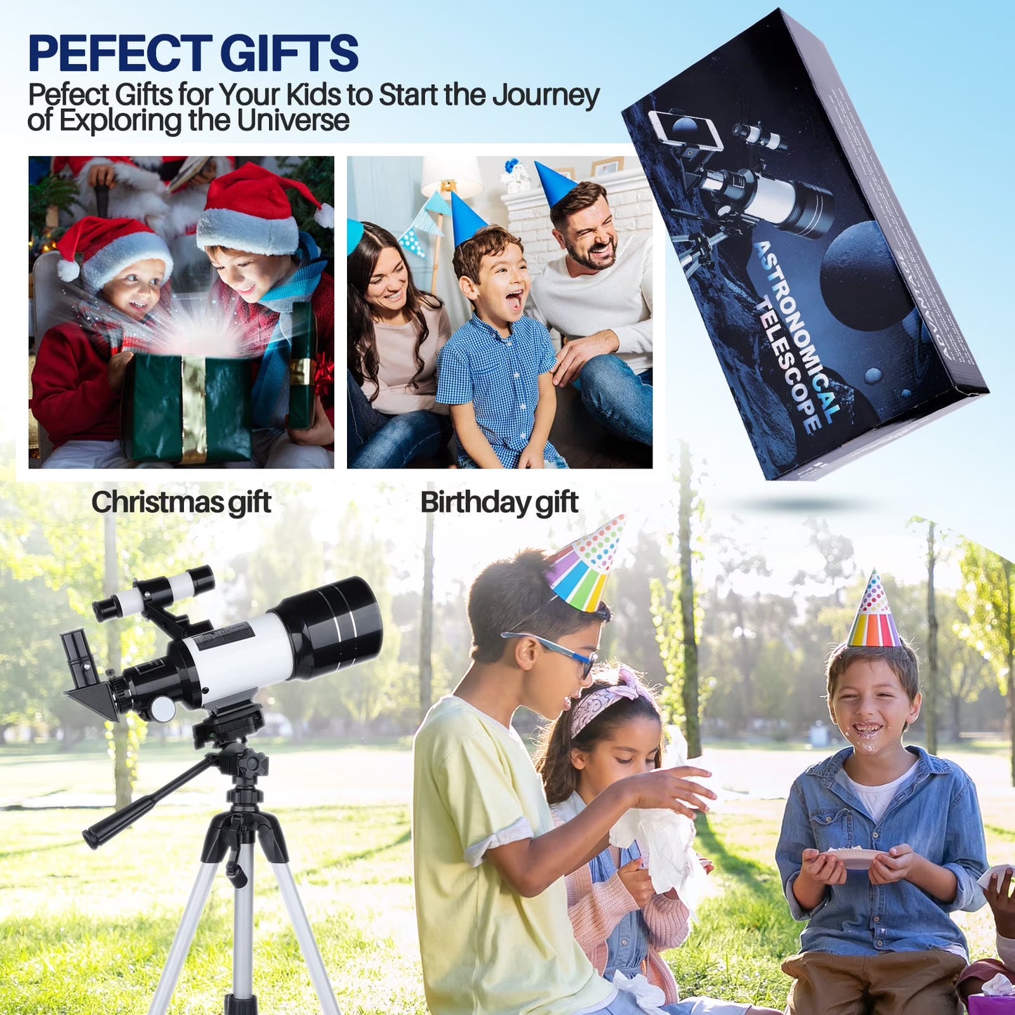 Telescope for Adults, 70Mm Astronomical Telescope Refractor Telescope for Moon Viewing Stargazing, Kids Beginner Portable Compact Travel Telescope for Camping Outdoor Use Easy Setup