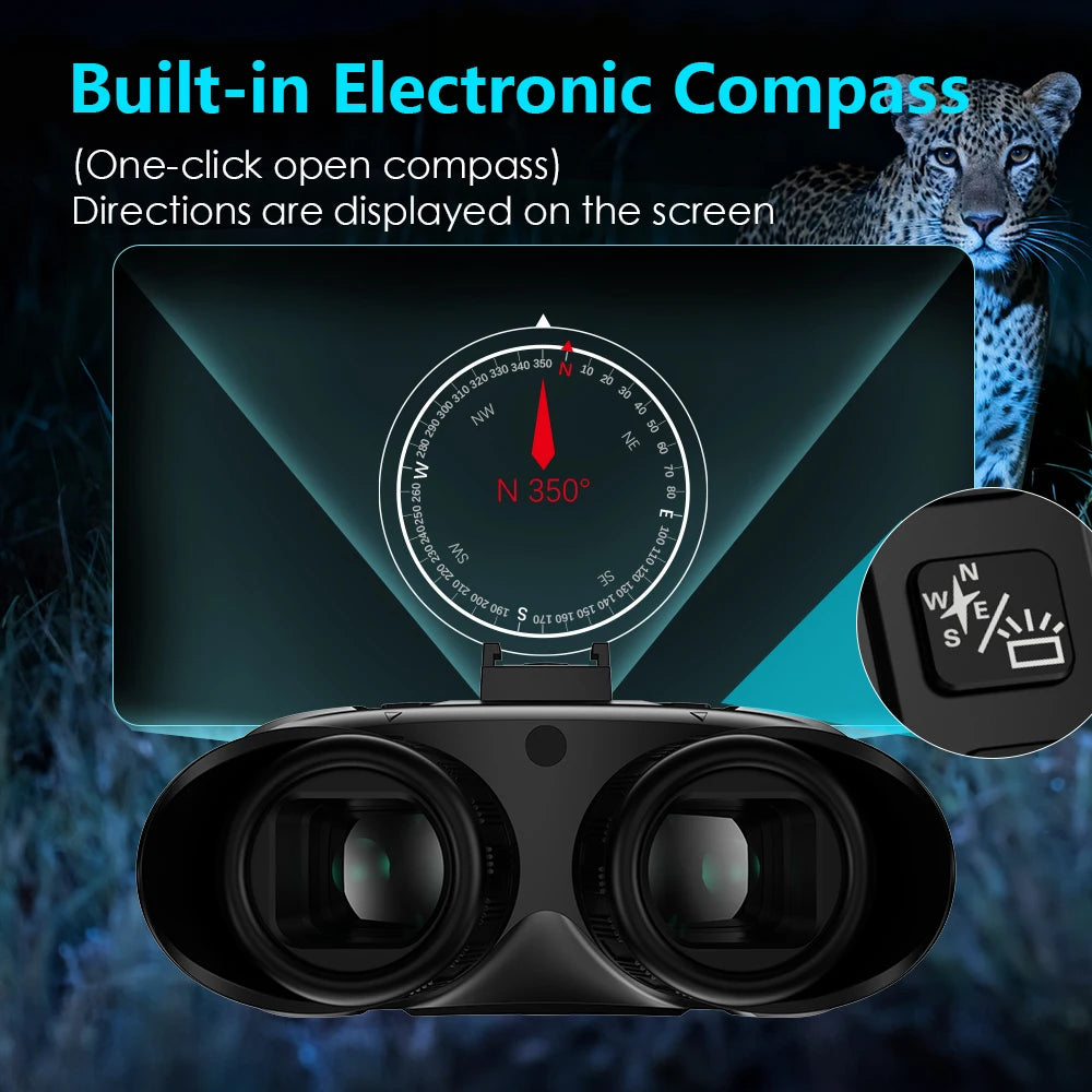 Head&Helmet Mount 4500Mah Rechargeable Night Vision Goggles Full Color Night Vision Binoculars with Built-In One-Click Compass