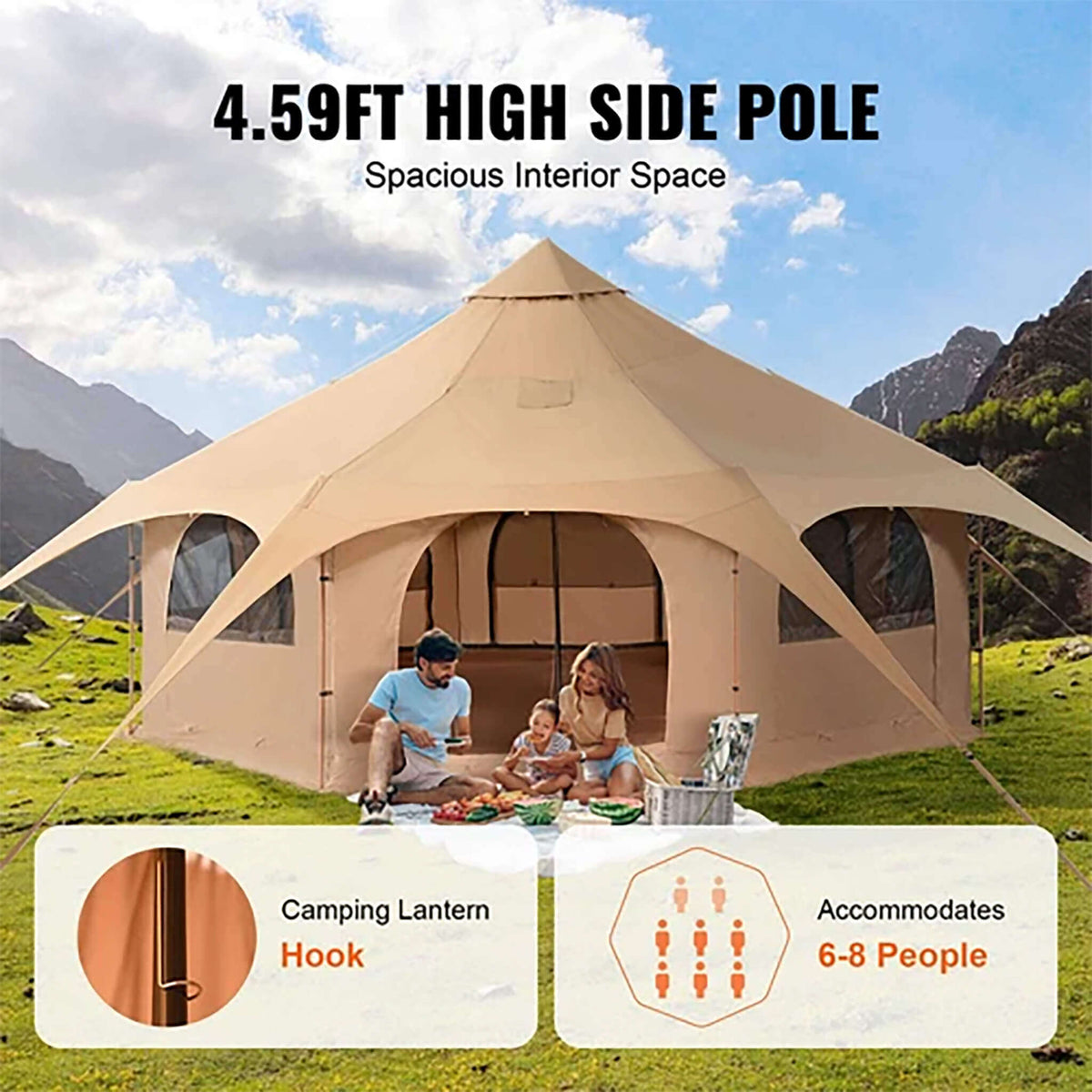 16FT Large Premium 4-Season 8-Person Bell Yurt Tent With Stove Jack (SAK75947)