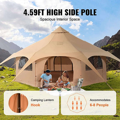 16FT Large Premium 4-Season 8-Person Bell Yurt Tent With Stove Jack (SAK75947)