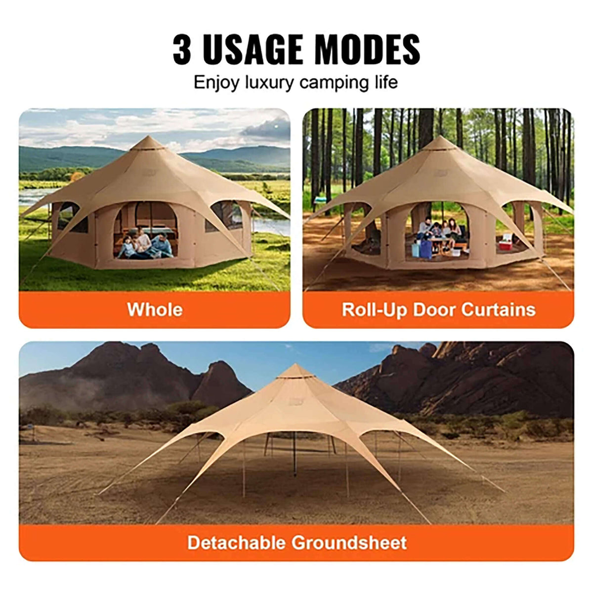 16FT Large Premium 4-Season 8-Person Bell Yurt Tent With Stove Jack (SAK75947)