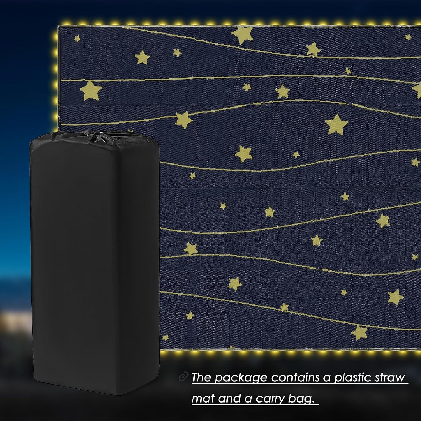 LED Outdoor Rugs, Plastic Straw Rug Glow in the Night, Waterproof Outdoor Camping Rugs, Quick Drying Picnic Rug, Sand Free Reversible Beach Mats, 9 X 12 Feet