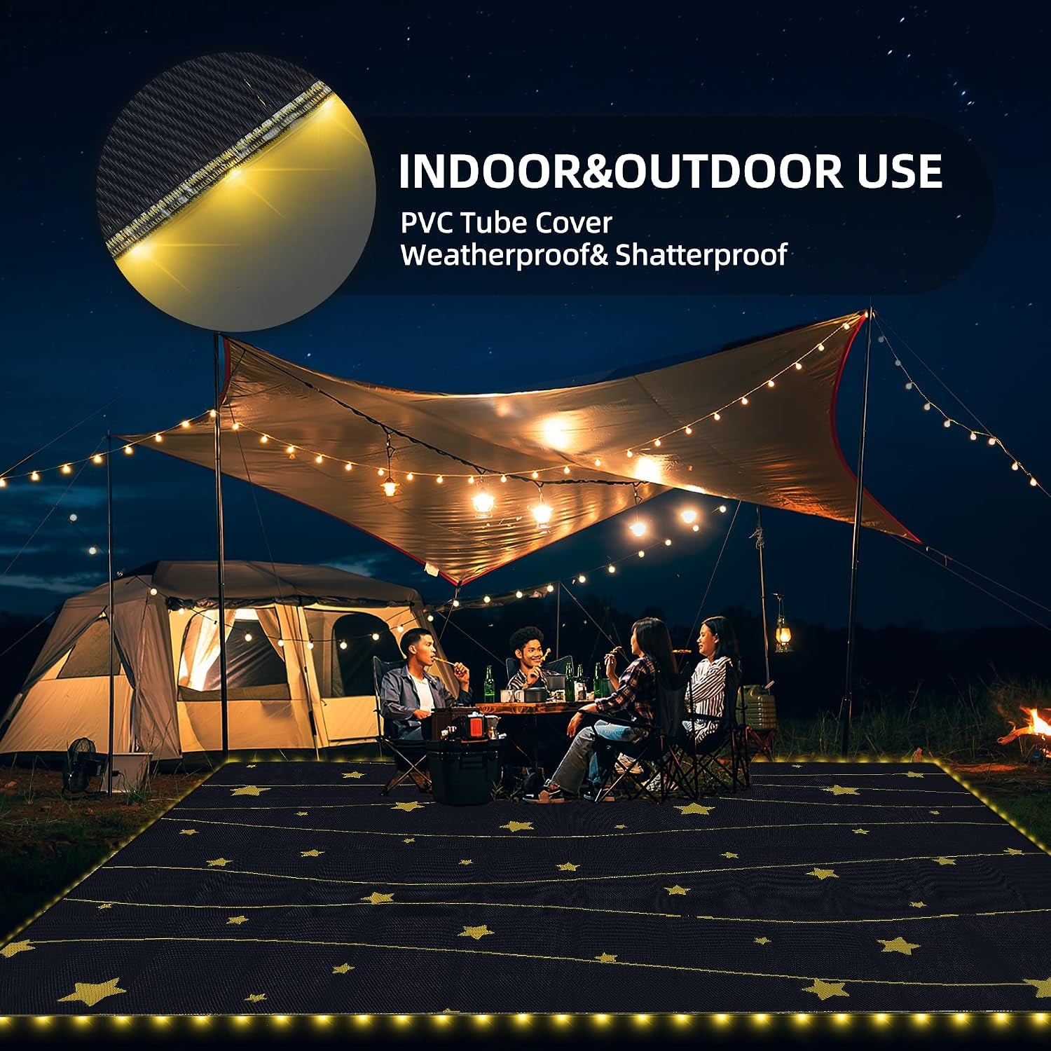 LED Outdoor Rugs, Plastic Straw Rug Glow in the Night, Waterproof Outdoor Camping Rugs, Quick Drying Picnic Rug, Sand Free Reversible Beach Mats, 9 X 12 Feet