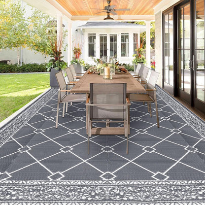 Outdoor Rug Waterproof Washable Extra Large Reversible Sandproof Outdoor Patio Rugs outside Mat for RV, Patios, Deck, Beach, Camping (Classic Grey, 10'X14')