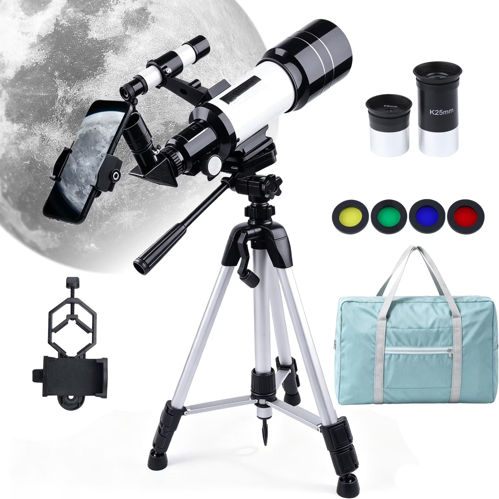 Telescope for Adults, 70Mm Astronomical Telescope Refractor Telescope for Moon Viewing Stargazing, Kids Beginner Portable Compact Travel Telescope for Camping Outdoor Use Easy Setup