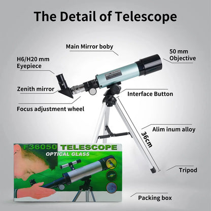 ® Telescope,50/360Mm Refractor Telescope,18X-90X Magnification Telescopes with Tripod,Portable Astronomy Telescope for Kids,Adults,Beginners