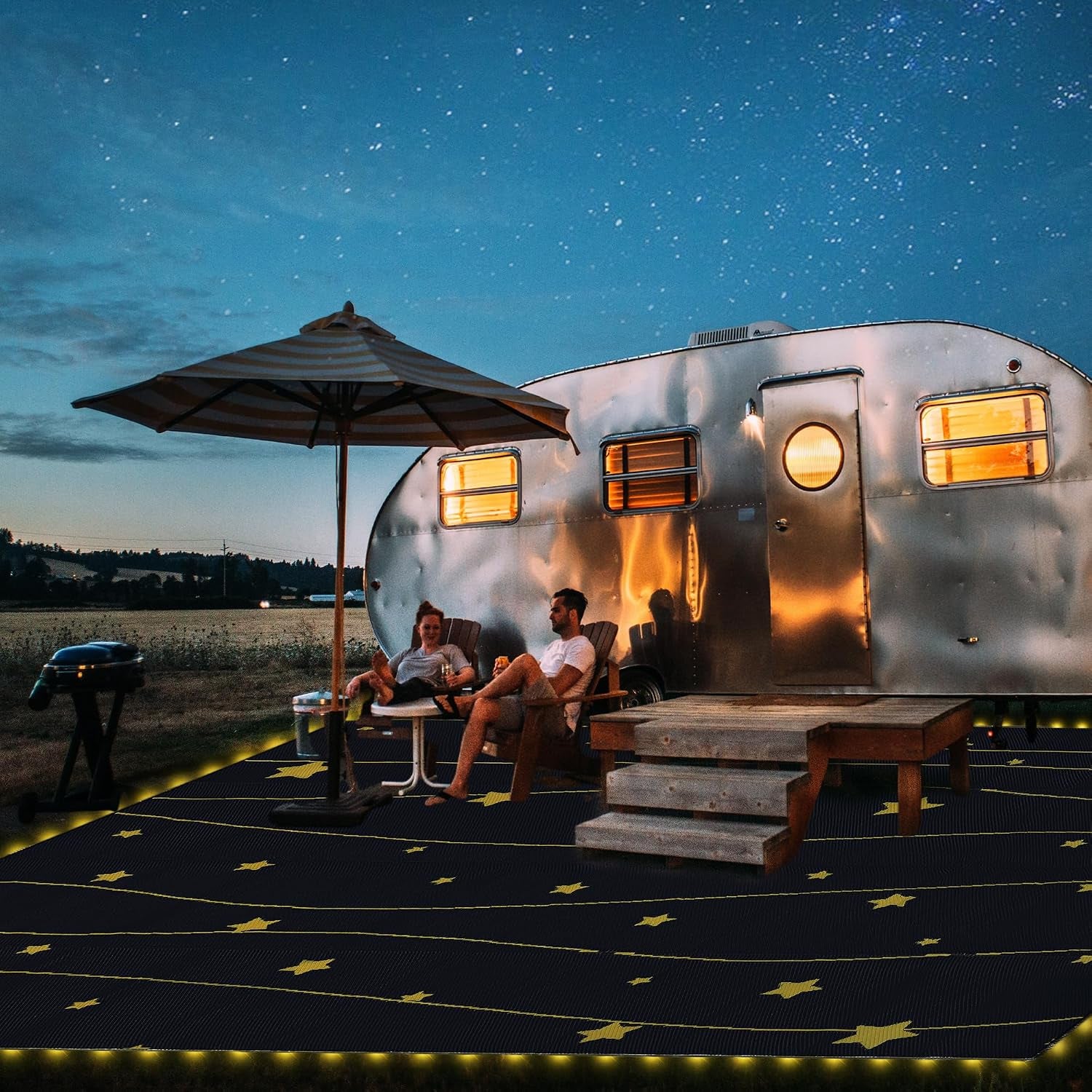 LED Outdoor Rugs, Plastic Straw Rug Glow in the Night, Waterproof Outdoor Camping Rugs, Quick Drying Picnic Rug, Sand Free Reversible Beach Mats, 9 X 12 Feet