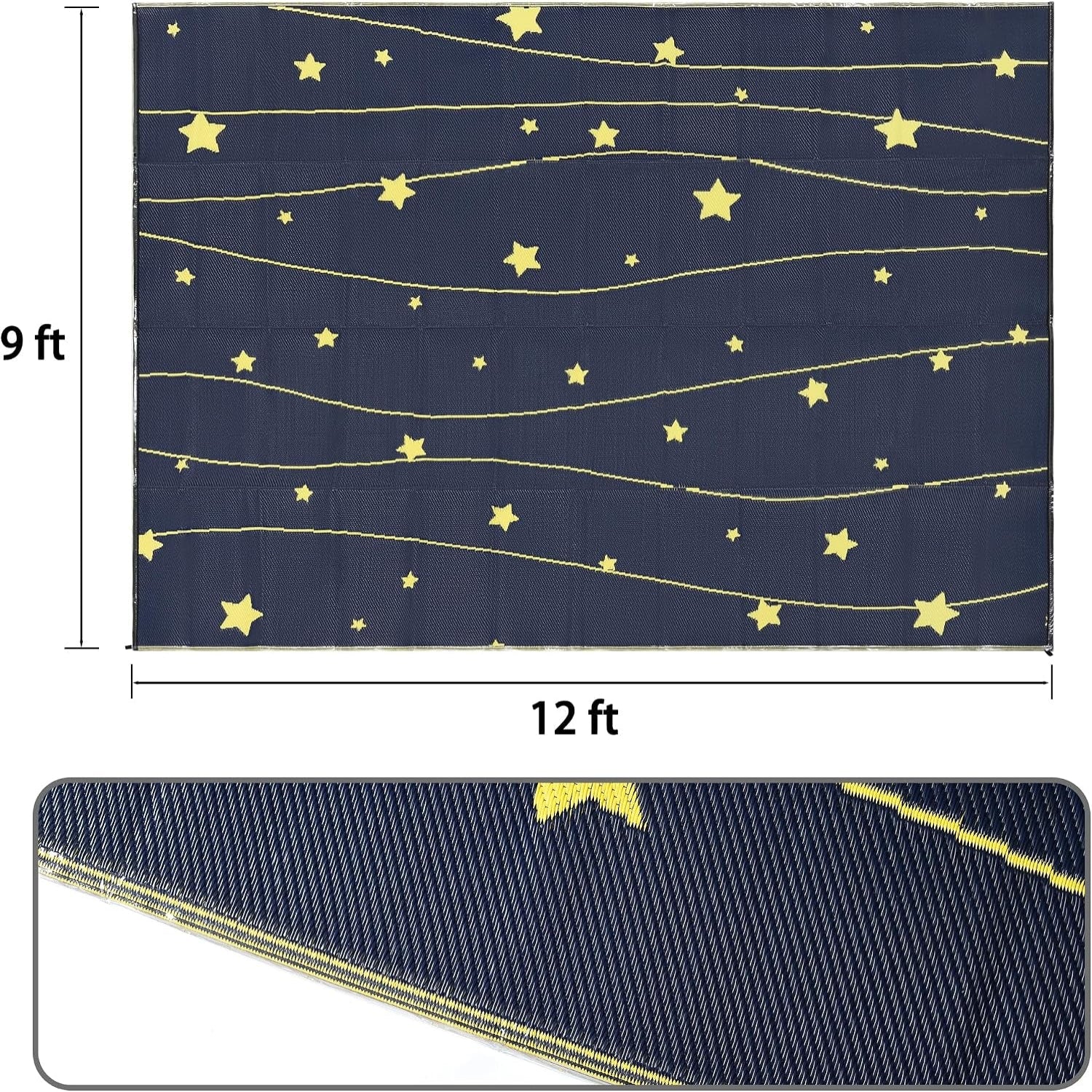 LED Outdoor Rugs, Plastic Straw Rug Glow in the Night, Waterproof Outdoor Camping Rugs, Quick Drying Picnic Rug, Sand Free Reversible Beach Mats, 9 X 12 Feet