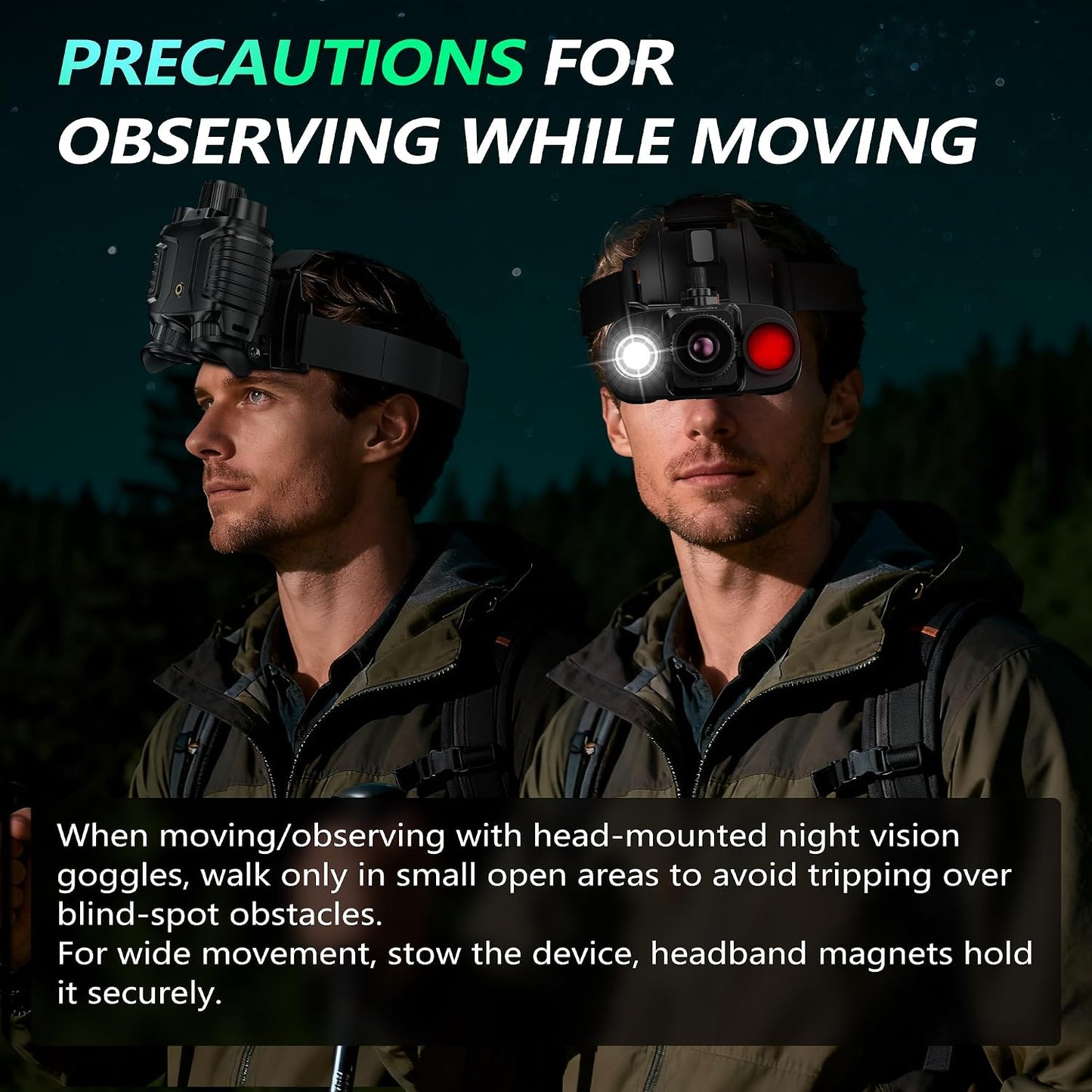 Night Vision Goggles, Upgraded Head-Mounted Night Vision Binoculars with Infrared, Tactical Flashlight, Built-In Compass, Key Backlight, 32GB Card, 8X Digital Zoom