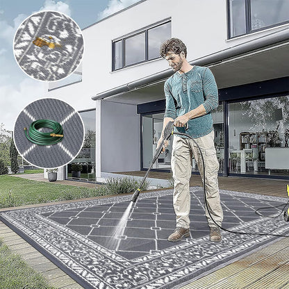 Outdoor Rug Waterproof Washable Extra Large Reversible Sandproof Outdoor Patio Rugs outside Mat for RV, Patios, Deck, Beach, Camping (Classic Grey, 10'X14')