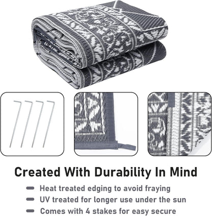 Outdoor Rug Waterproof Washable Extra Large Reversible Sandproof Outdoor Patio Rugs outside Mat for RV, Patios, Deck, Beach, Camping (Classic Grey, 10'X14')