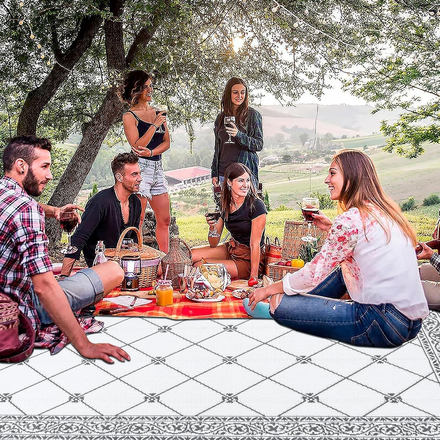 Outdoor Rug Waterproof Washable Extra Large Reversible Sandproof Outdoor Patio Rugs outside Mat for RV, Patios, Deck, Beach, Camping (Classic Grey, 10'X14')