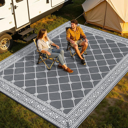 Outdoor Rug Waterproof Washable Extra Large Reversible Sandproof Outdoor Patio Rugs outside Mat for RV, Patios, Deck, Beach, Camping (Classic Grey, 10'X14')