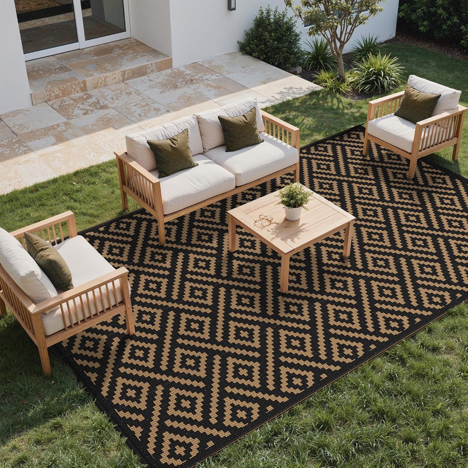 Outdoor Rug, Waterproof Plastic Rugs 10'X20' for Camping Black Brown | outside Larger Modern Carpet Mat for Patio Decor, RV, Porch, Camper, Deck, Picnic, Beach, Backyard, Reversible, Foldable