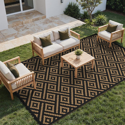 Outdoor Rug, Waterproof Plastic Rugs 10'X20' for Camping Black Brown | outside Larger Modern Carpet Mat for Patio Decor, RV, Porch, Camper, Deck, Picnic, Beach, Backyard, Reversible, Foldable