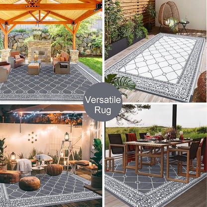 Outdoor Rug Waterproof Washable Extra Large Reversible Sandproof Outdoor Patio Rugs outside Mat for RV, Patios, Deck, Beach, Camping (Classic Grey, 10'X14')