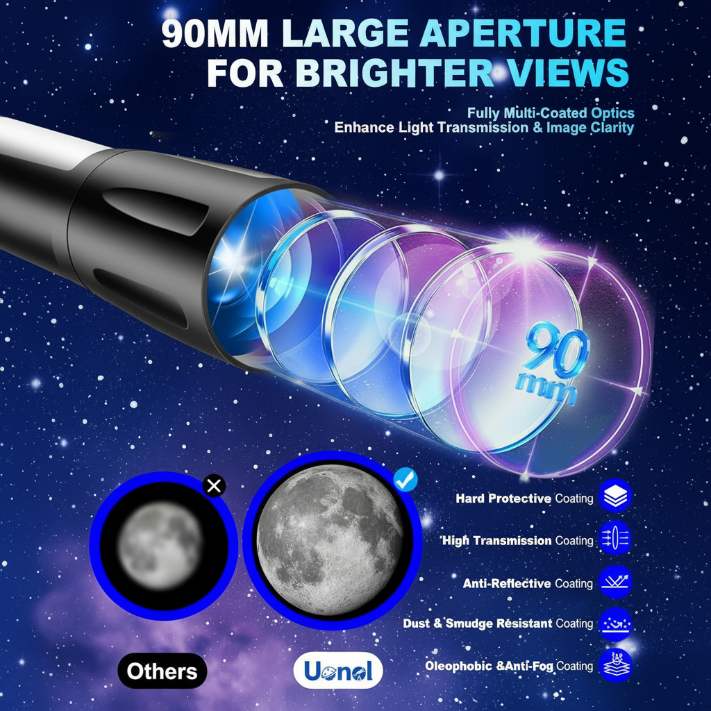 Telescope for Adults High Powered 90Mm Aperture 800Mm (32X-240X), Refractor Telescopes for Astronomy Beginners with AZ Mount Tripod, Phone Adapter, Carry Bag (80090White)