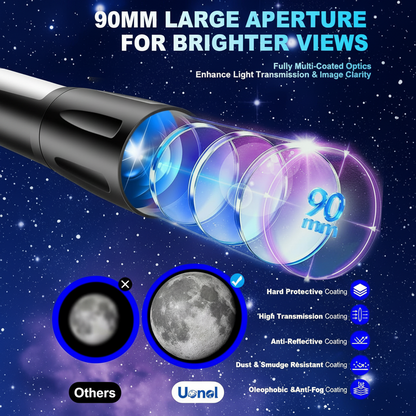 Telescope for Adults High Powered 90Mm Aperture 800Mm (32X-240X), Refractor Telescopes for Astronomy Beginners with AZ Mount Tripod, Phone Adapter, Carry Bag (80090White)