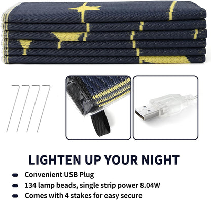 LED Outdoor Rugs, Plastic Straw Rug Glow in the Night, Waterproof Outdoor Camping Rugs, Quick Drying Picnic Rug, Sand Free Reversible Beach Mats, 9 X 12 Feet