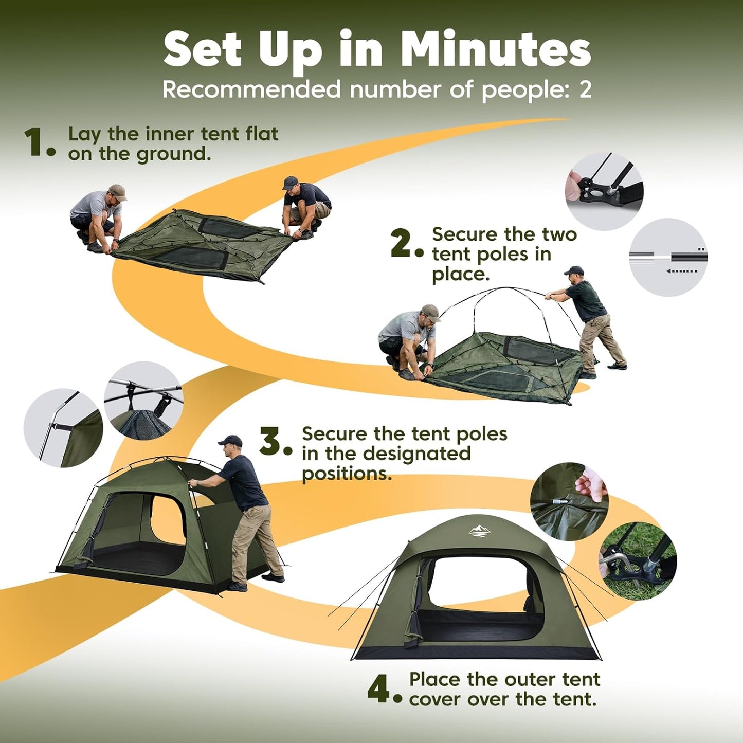 Tent 4 Person Tents for Camping with 2 Doors & Rainfly | Portable Waterproof & Windproof Tents, Large Mesh Ventilation, Easy Setup Family Tent for Camping, Hiking and Backpacking