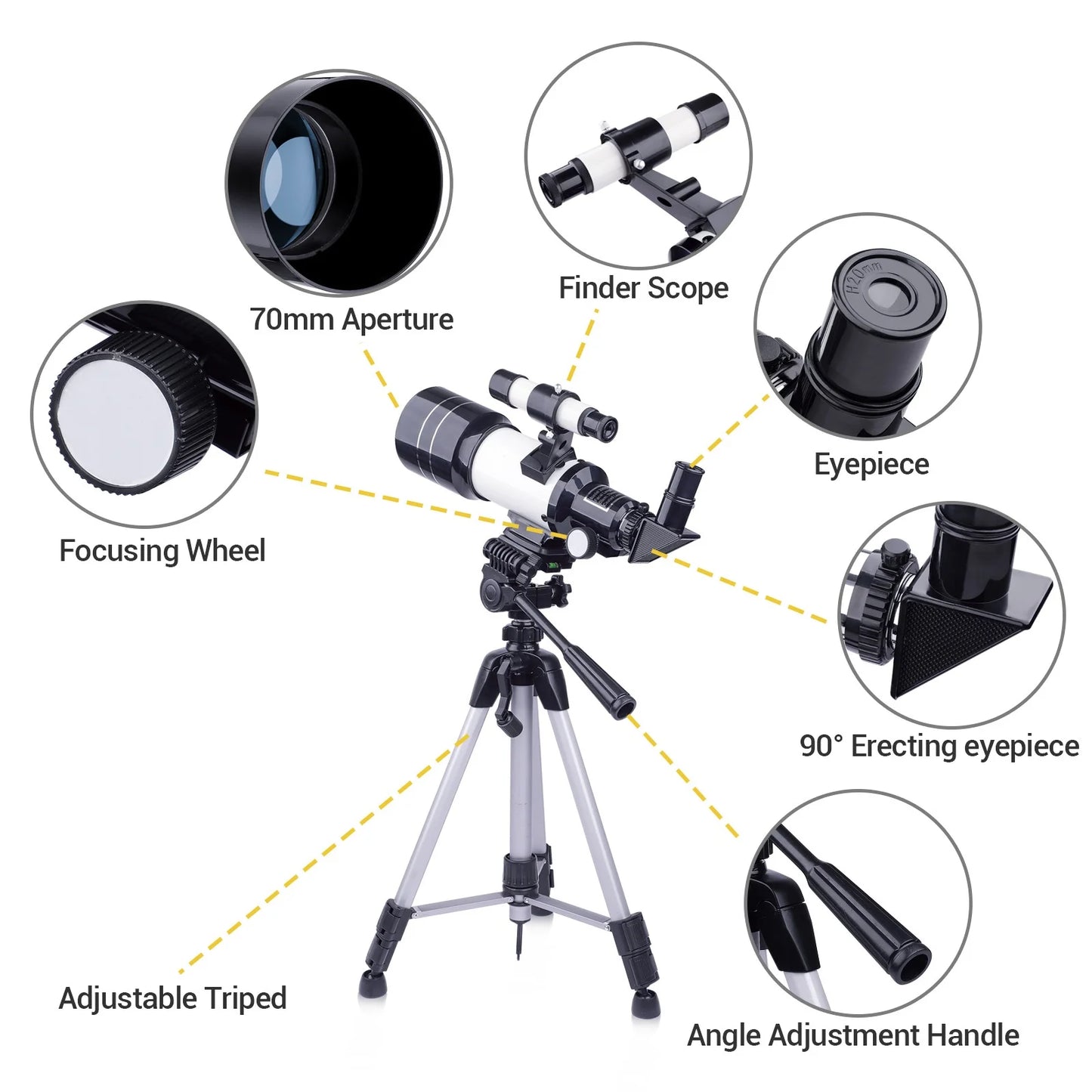 Telescope for Adults, 70Mm Astronomical Telescope Refractor Telescope for Moon Viewing Stargazing, Kids Beginner Portable Compact Travel Telescope for Camping Outdoor Use Easy Setup