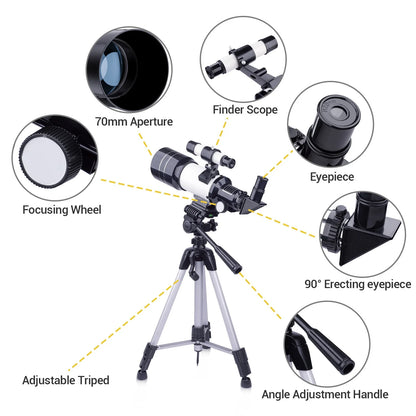 Telescope for Adults, 70Mm Astronomical Telescope Refractor Telescope for Moon Viewing Stargazing, Kids Beginner Portable Compact Travel Telescope for Camping Outdoor Use Easy Setup