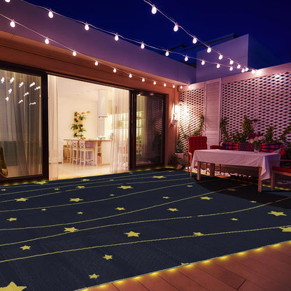 LED Outdoor Rugs, Plastic Straw Rug Glow in the Night, Waterproof Outdoor Camping Rugs, Quick Drying Picnic Rug, Sand Free Reversible Beach Mats, 9 X 12 Feet