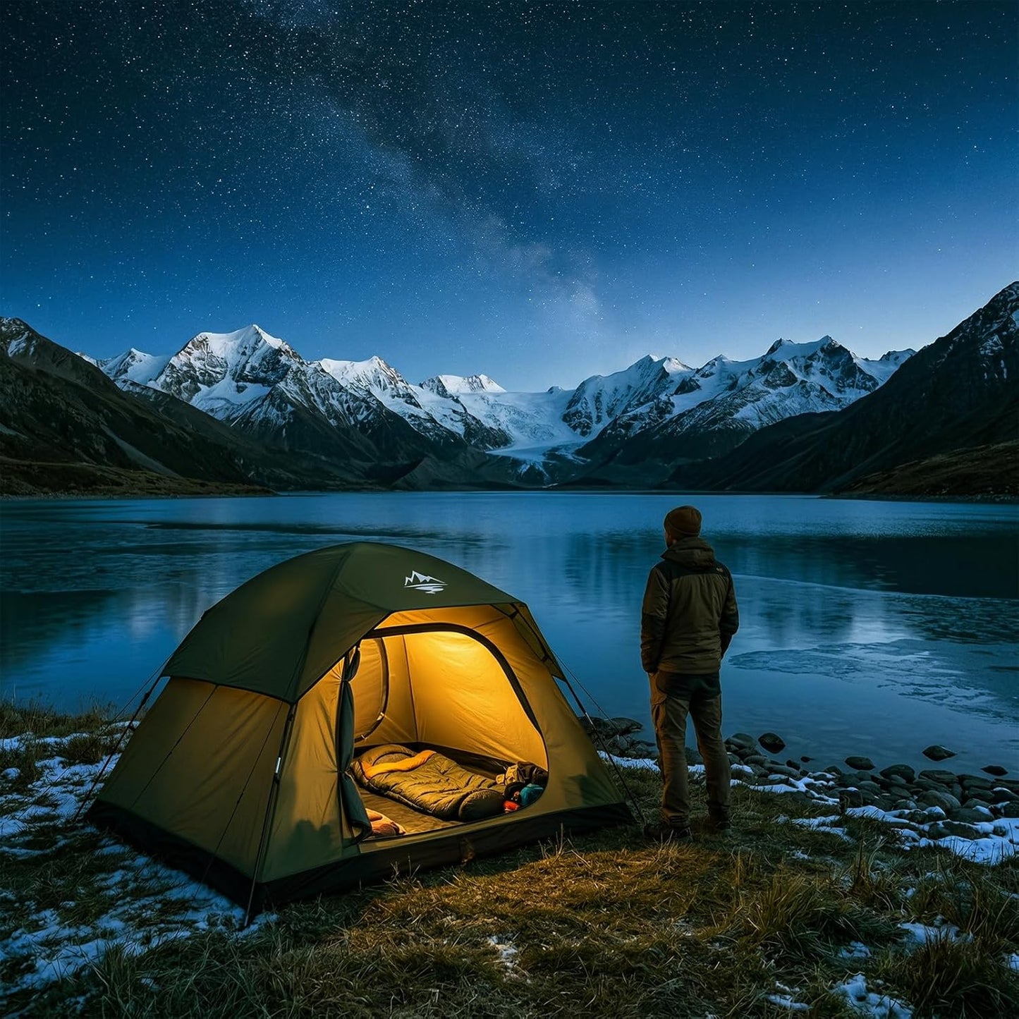 Tent 4 Person Tents for Camping with 2 Doors & Rainfly | Portable Waterproof & Windproof Tents, Large Mesh Ventilation, Easy Setup Family Tent for Camping, Hiking and Backpacking
