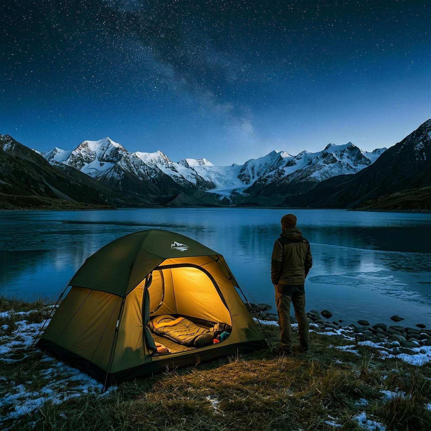 Tent 4 Person Tents for Camping with 2 Doors & Rainfly | Portable Waterproof & Windproof Tents, Large Mesh Ventilation, Easy Setup Family Tent for Camping, Hiking and Backpacking