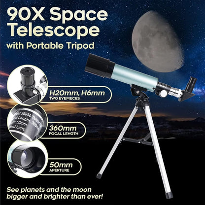 ® Telescope,50/360Mm Refractor Telescope,18X-90X Magnification Telescopes with Tripod,Portable Astronomy Telescope for Kids,Adults,Beginners