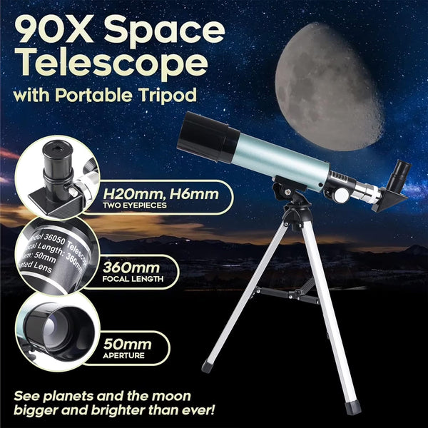 ® Telescope,50/360Mm Refractor Telescope,18X-90X Magnification Telescopes with Tripod,Portable Astronomy Telescope for Kids,Adults,Beginners