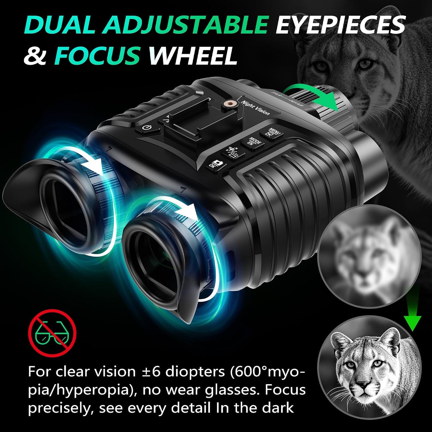 Night Vision Goggles, Upgraded Head-Mounted Night Vision Binoculars with Infrared, Tactical Flashlight, Built-In Compass, Key Backlight, 32GB Card, 8X Digital Zoom