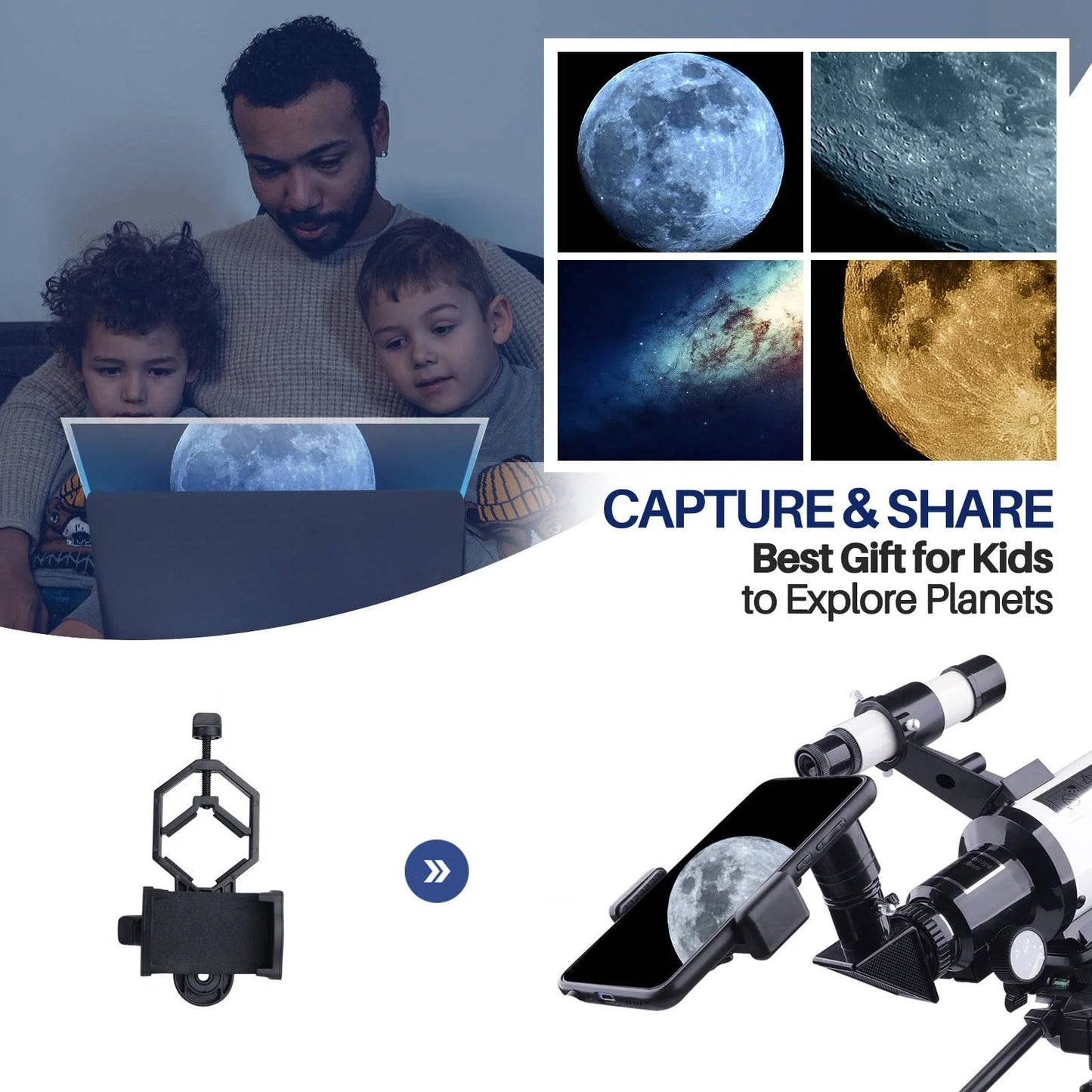 Telescope for Adults, 70Mm Astronomical Telescope Refractor Telescope for Moon Viewing Stargazing, Kids Beginner Portable Compact Travel Telescope for Camping Outdoor Use Easy Setup