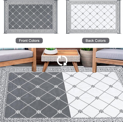 Outdoor Rug Waterproof Washable Extra Large Reversible Sandproof Outdoor Patio Rugs outside Mat for RV, Patios, Deck, Beach, Camping (Classic Grey, 10'X14')