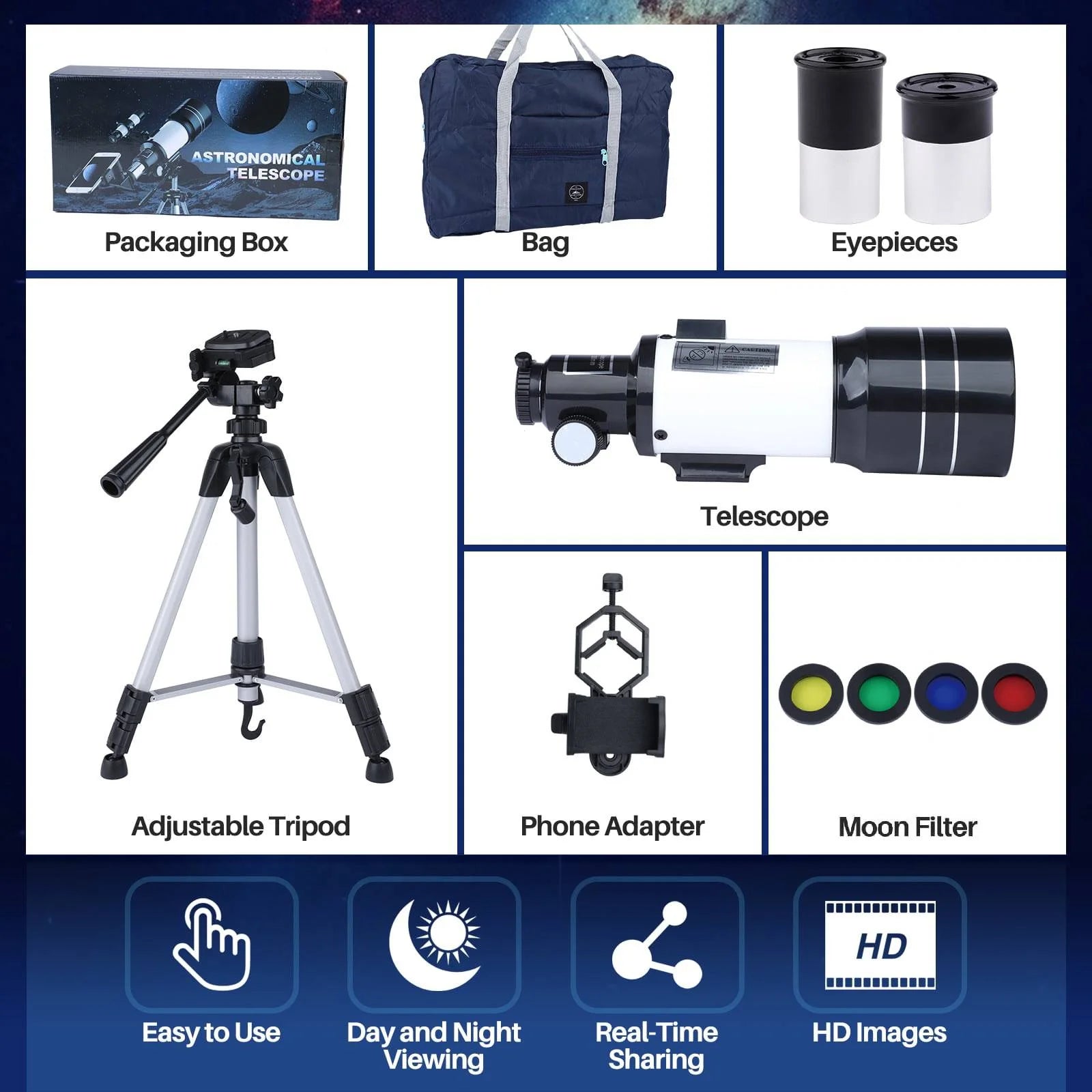 Telescope for Adults, 70Mm Astronomical Telescope Refractor Telescope for Moon Viewing Stargazing, Kids Beginner Portable Compact Travel Telescope for Camping Outdoor Use Easy Setup