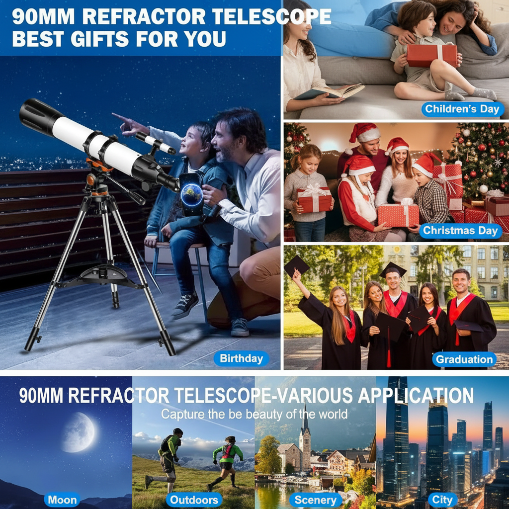 Telescope for Adults High Powered 90Mm Aperture 800Mm (32X-240X), Refractor Telescopes for Astronomy Beginners with AZ Mount Tripod, Phone Adapter, Carry Bag (80090White)